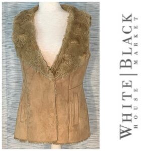 White House Black Market Camel Faux Fur Vest